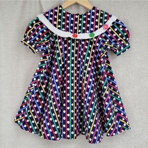 Where's Alice Vintage 80s Girls Size 6 Whimsical Polka-dot Stripe Colorful Dress